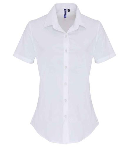 Premier Ladies Short Sleeve Stretch Fit Poplin Shirt - WHI - XL